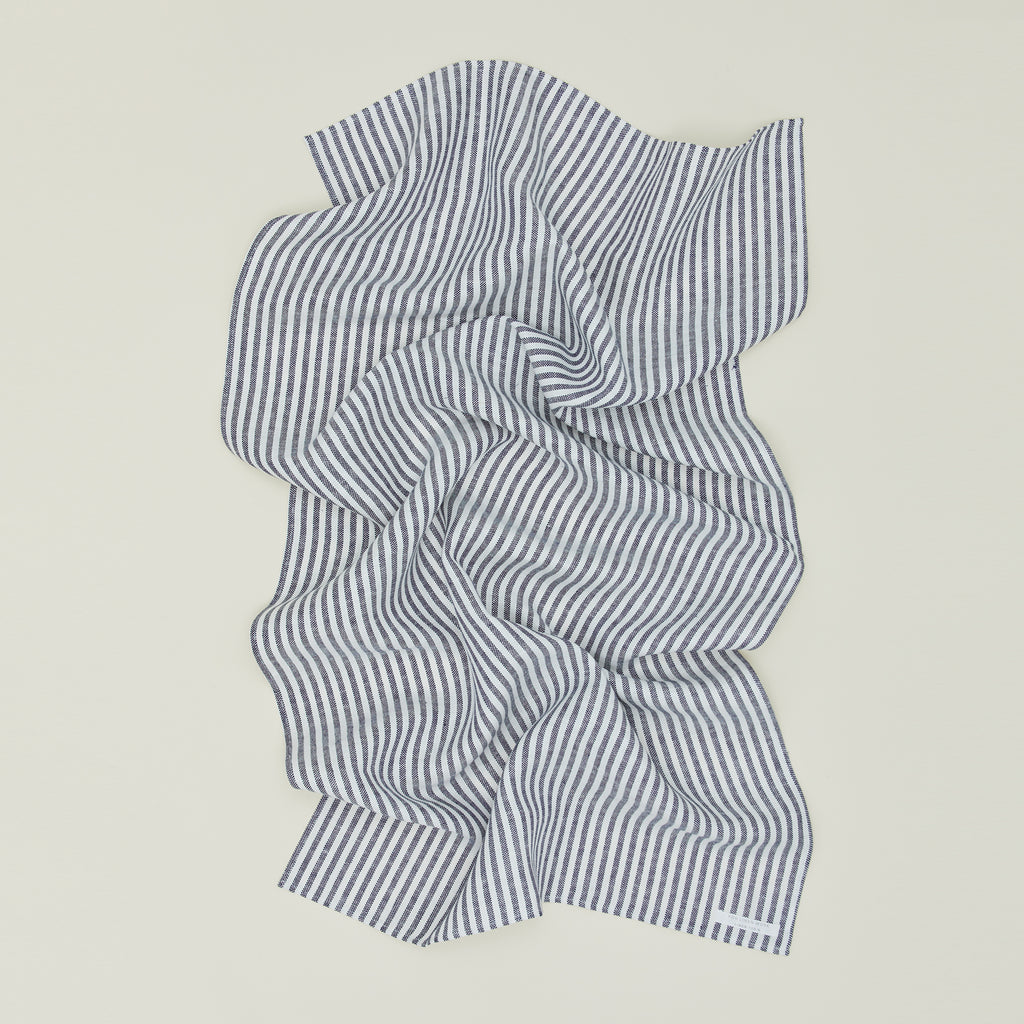 Fog Linen Chambray Stripe Kitchen Towel - Grey | Hawkins New York