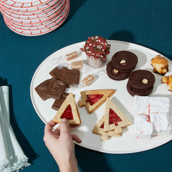 Holiday cookies on a serving platter.