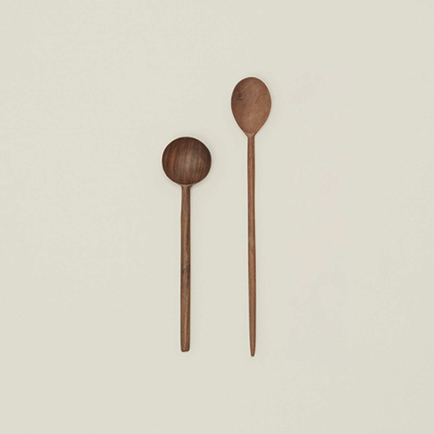 Tall and short walnut tasting spoons