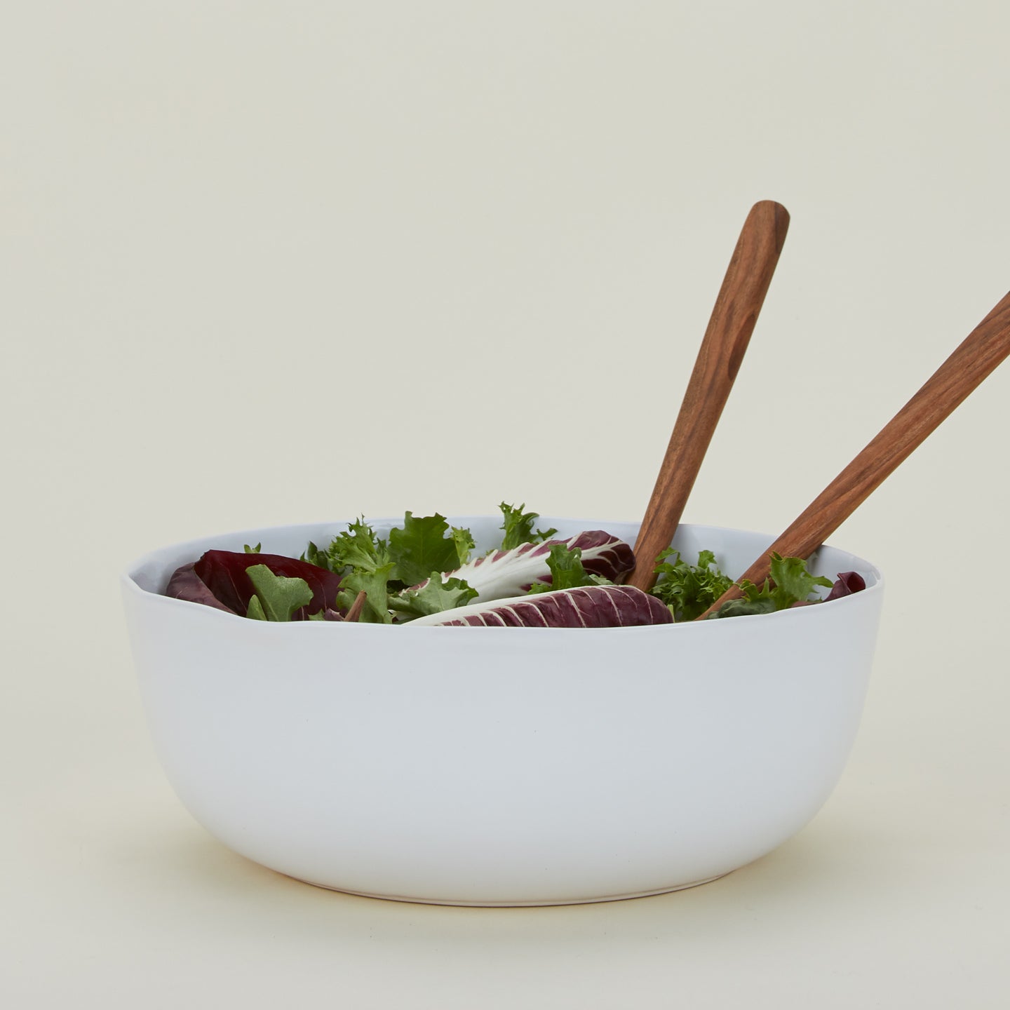 White Strata Serving Bowl in Medium size, with salad.