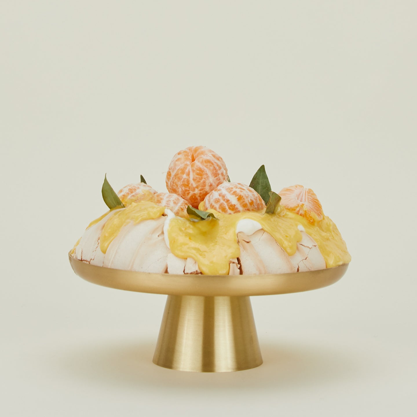 Brass Cake Stand in Large with citrus garnished pavlova.