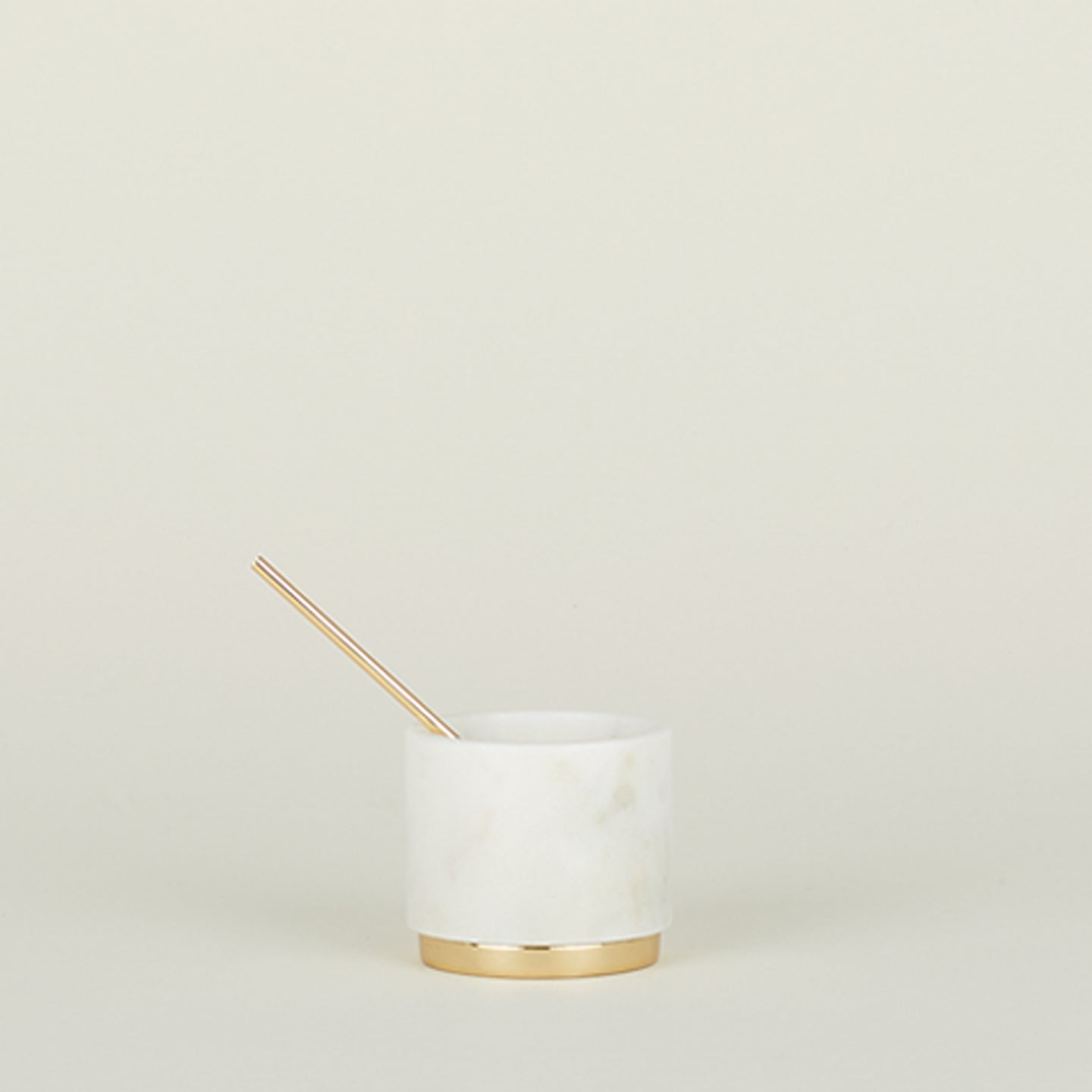 Simple Marble Sugar + Salt Dish with included small brass spoon.