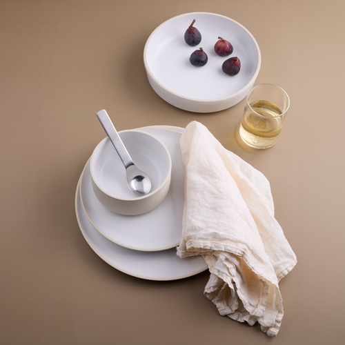 Modernist dinnerware, Simple glassware, Minimal flatware, Simple Linen napkin