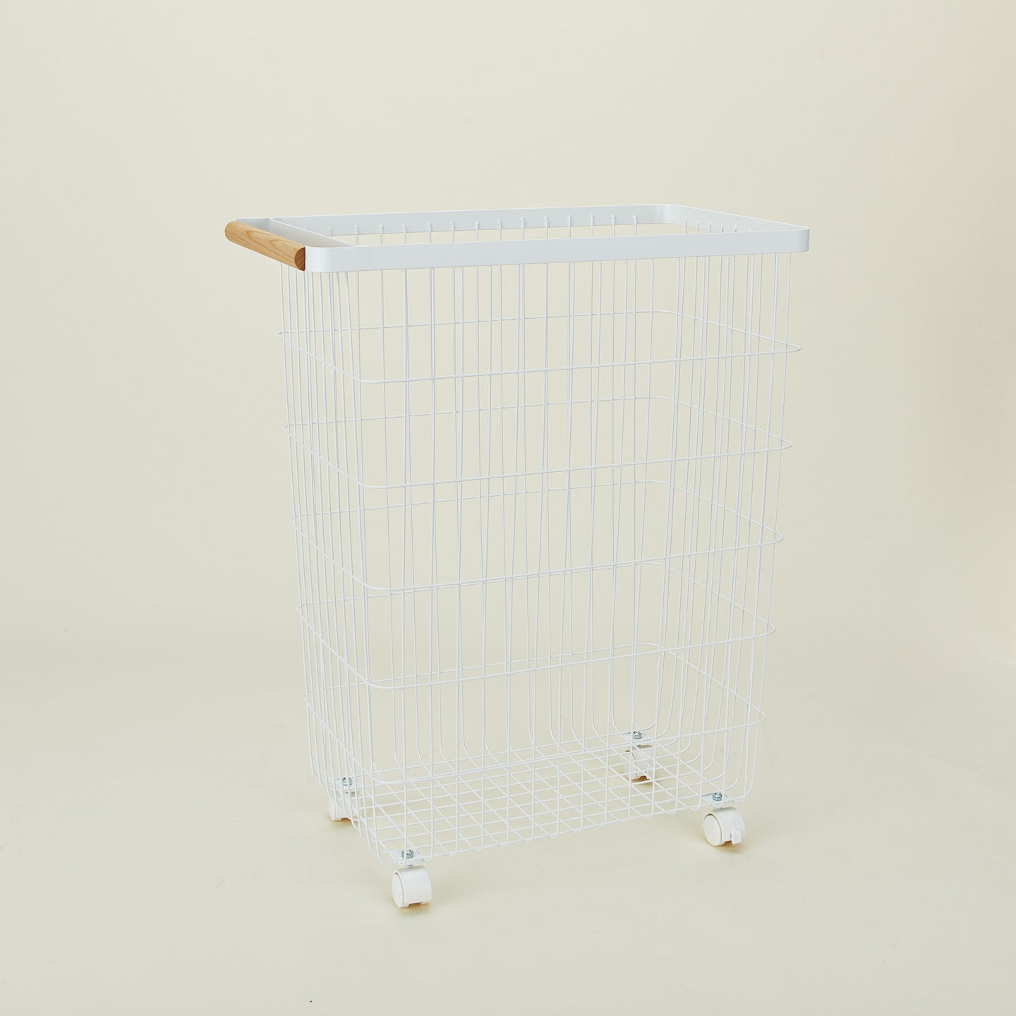 A  modern slim rolling laundry basket.