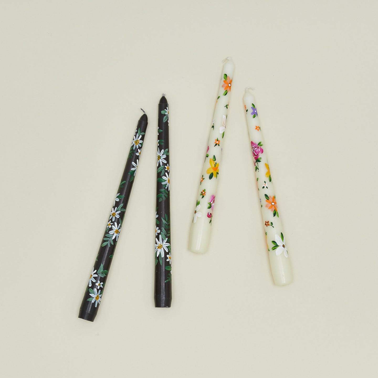 Ashley Myers floral tapers in black and white