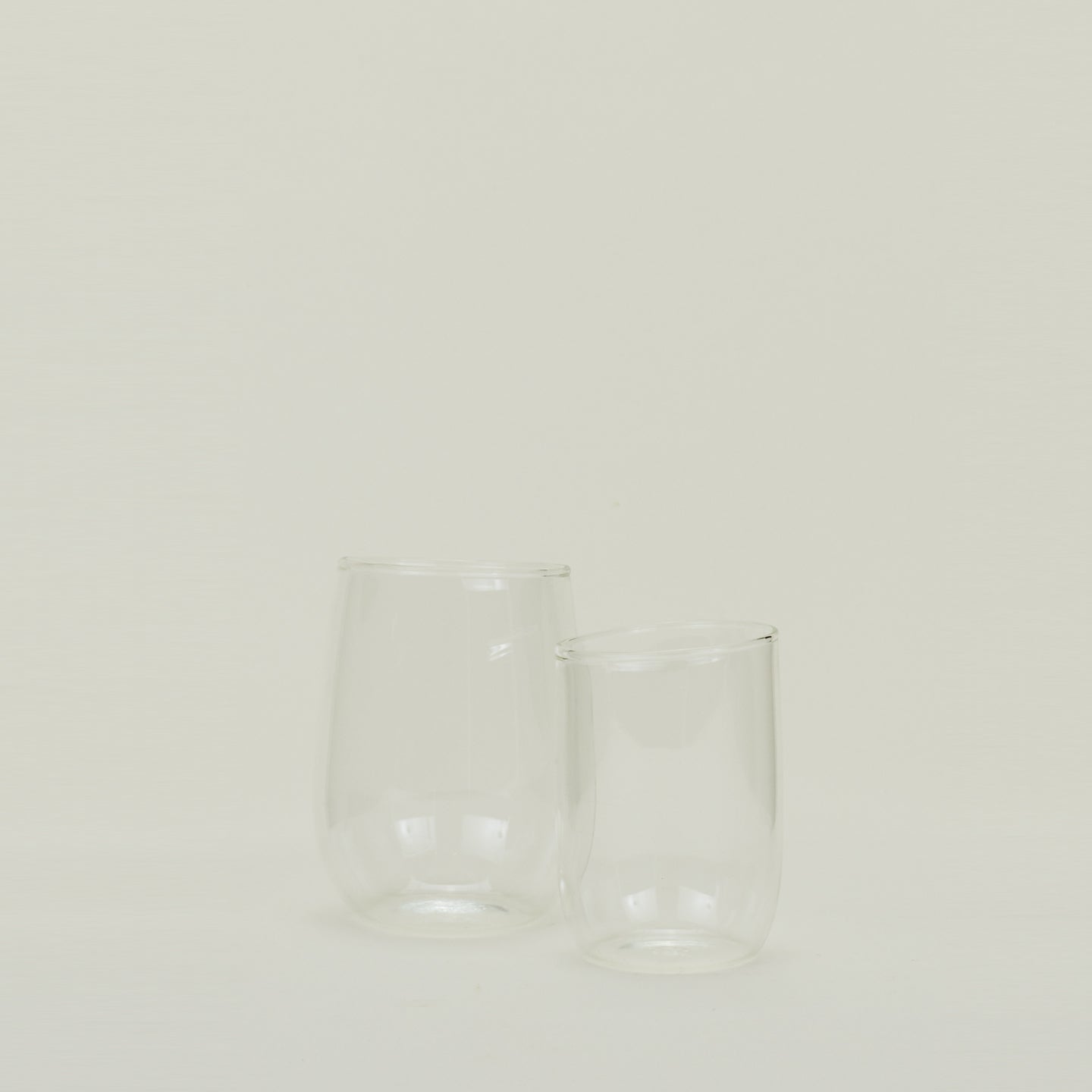 Two clear Boreal Tumblers in various sizes.