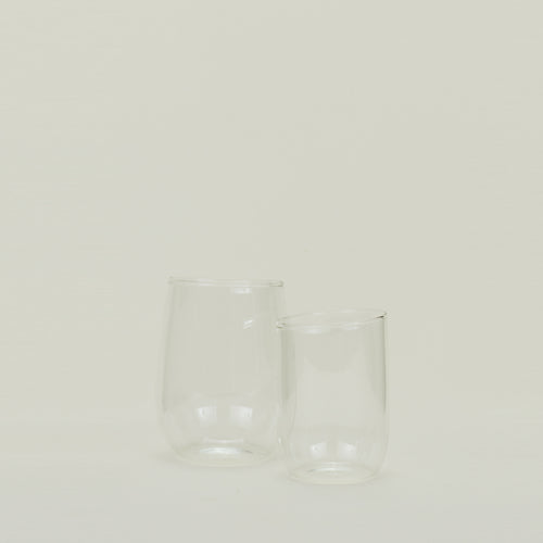 Two clear Boreal Tumblers in various sizes.