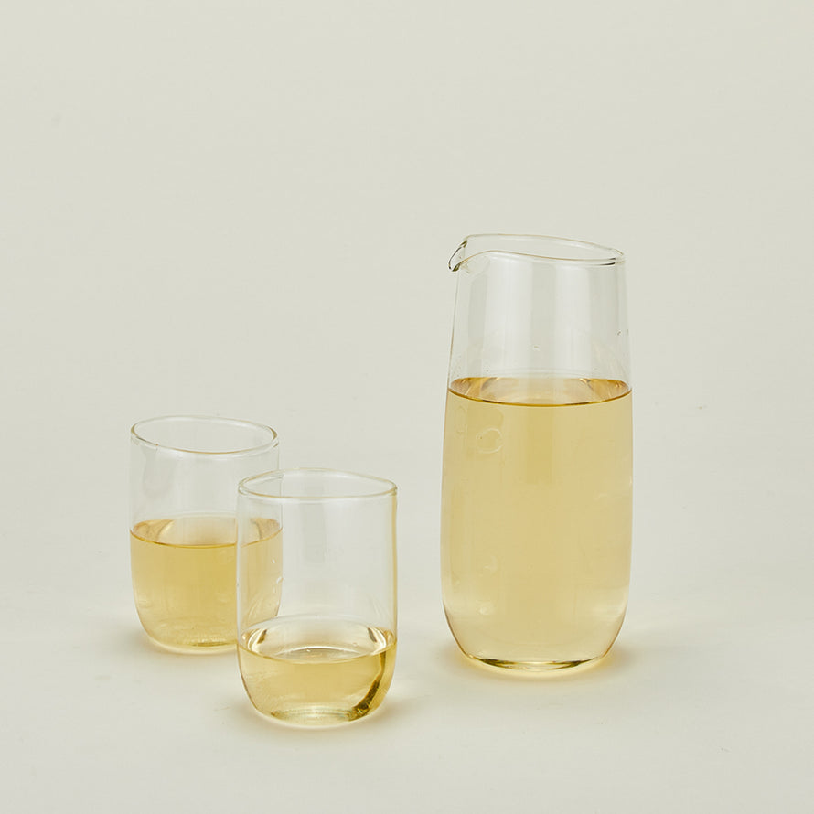 Boreal pitcher with both sizes of boreal glassware filled