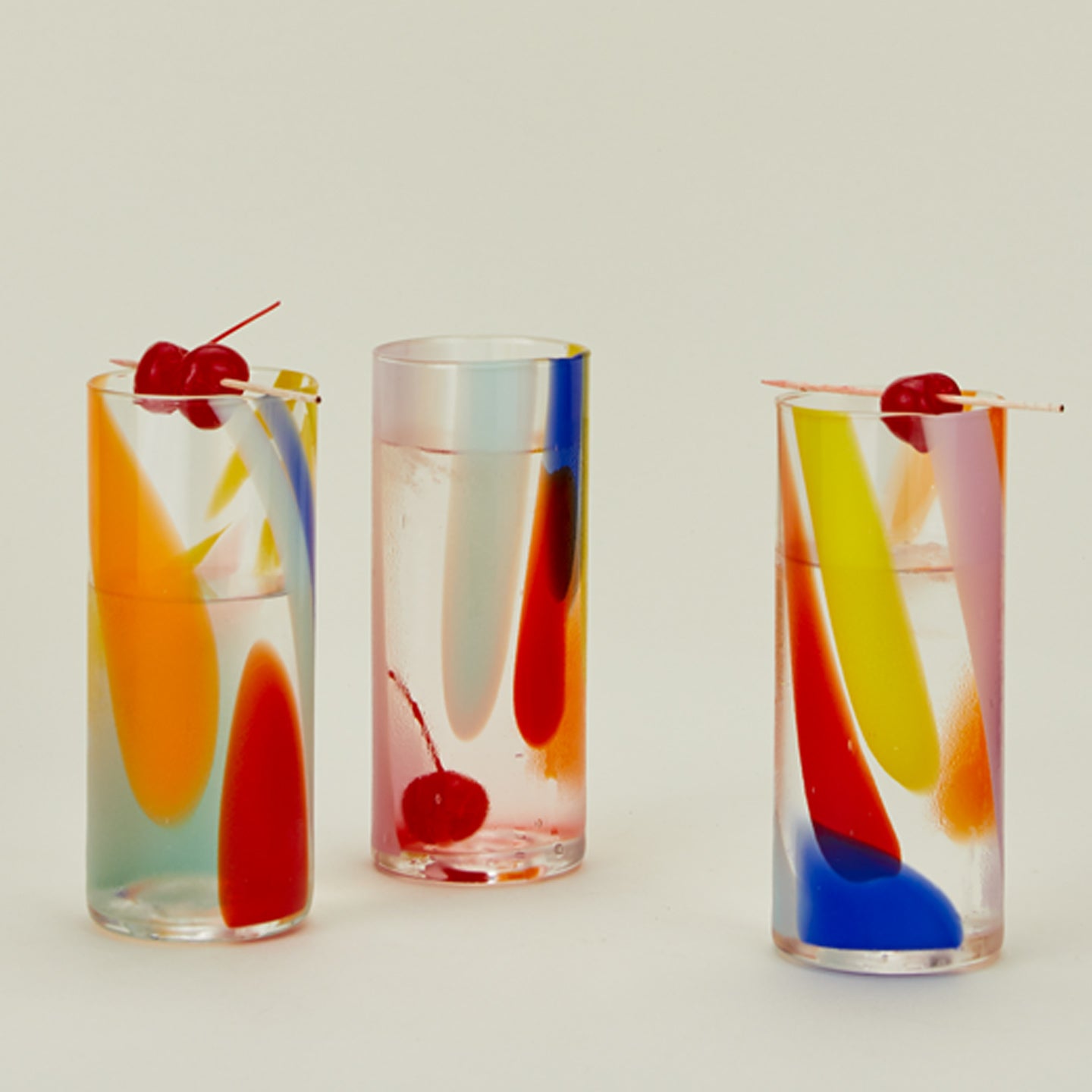 Set of 3 blown glass high ball glasses