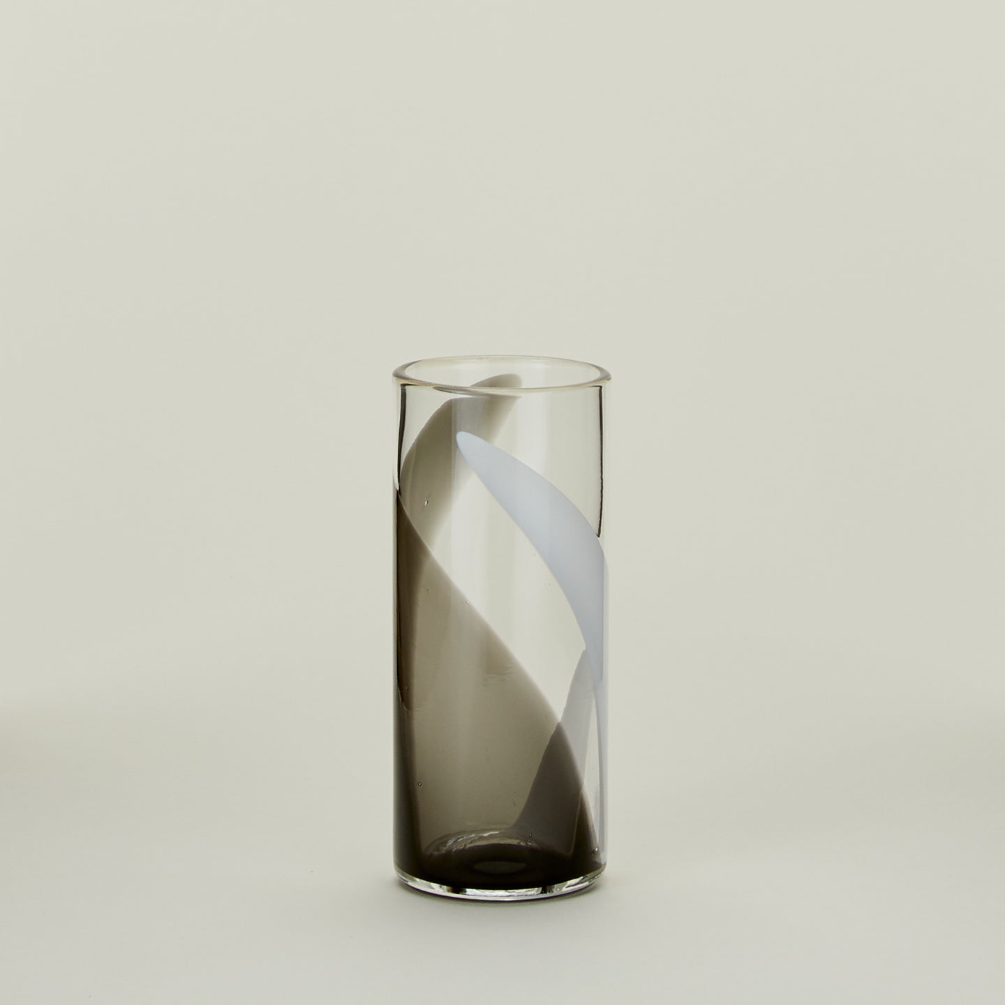 Blown Glass Highball with white and grey swirl pattern.