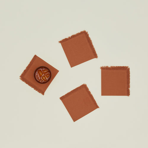 Essential Cocktail Napkins in Terracotta with glass.