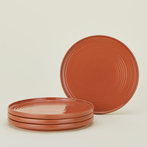 Set of 4 essential dinner plates in terracotta