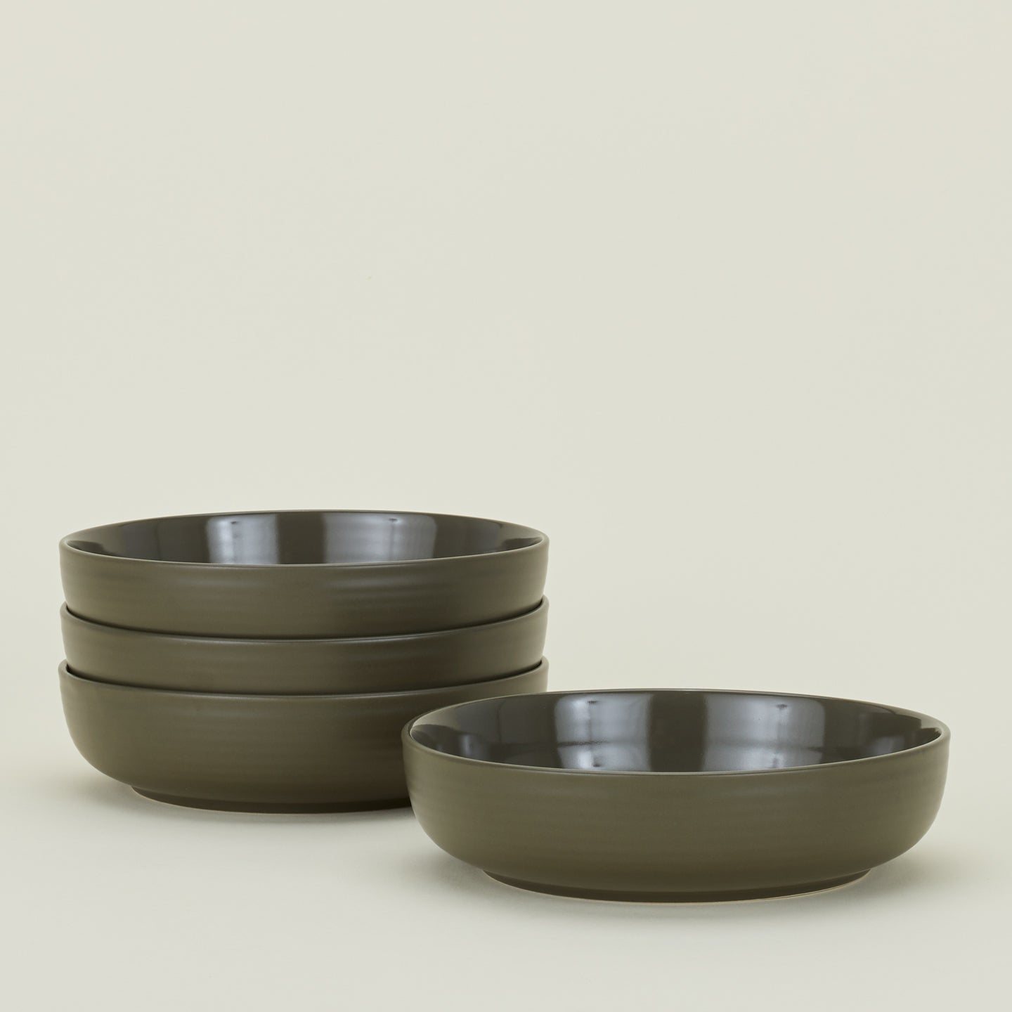 Four Essential Low Bowls in Olive.