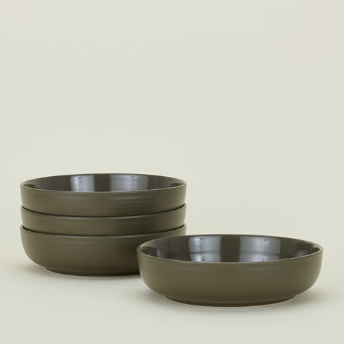 Four Essential Low Bowls in Olive.