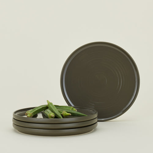 Four Essential Salad Plates in Olive, with okra.