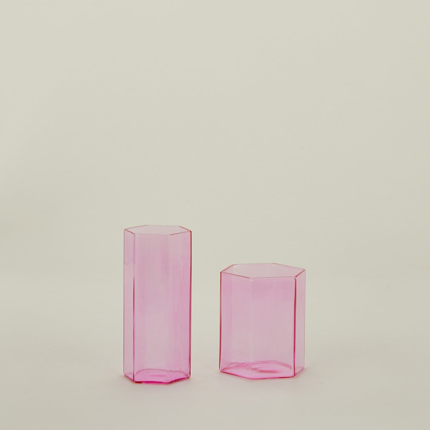 Small and large Helix Glass in Pink.