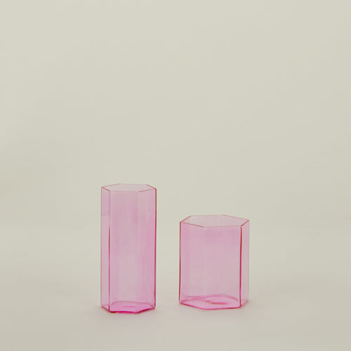 Small and large Helix Glass in Pink.