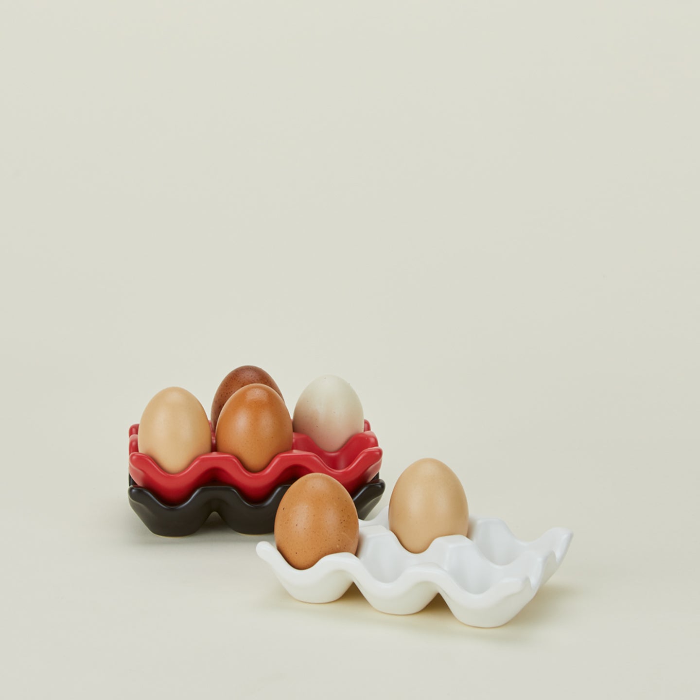 Ceramic half dozen egg holders in various colors