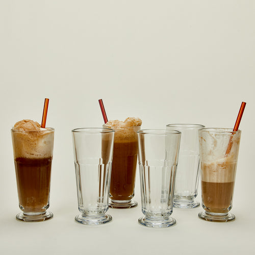 Six Perigord highball glasses, some with root beer floats.