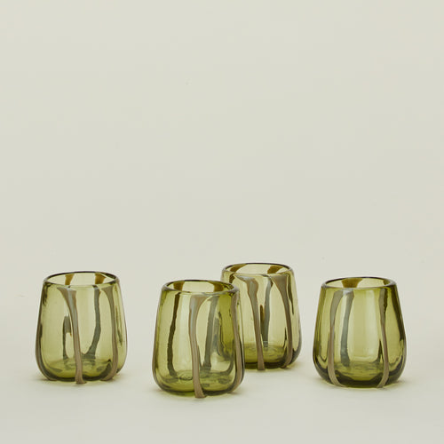 Set of four Olivia Green Olive Glasses.