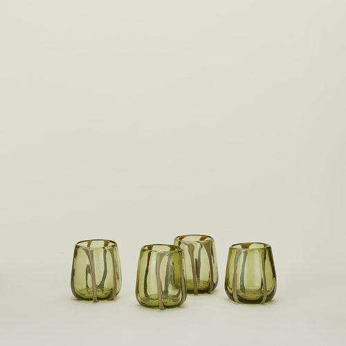 Set of four Olivia Green Olive Glasses.