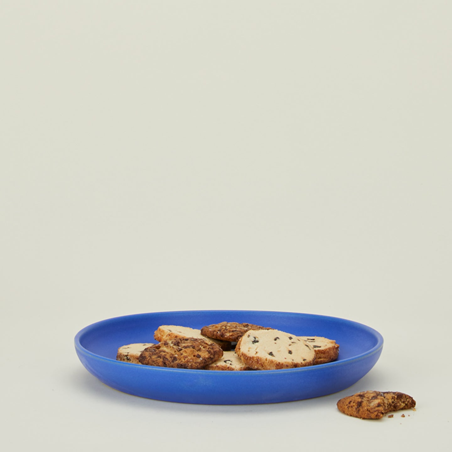 Klein blue serving platter with baked goods