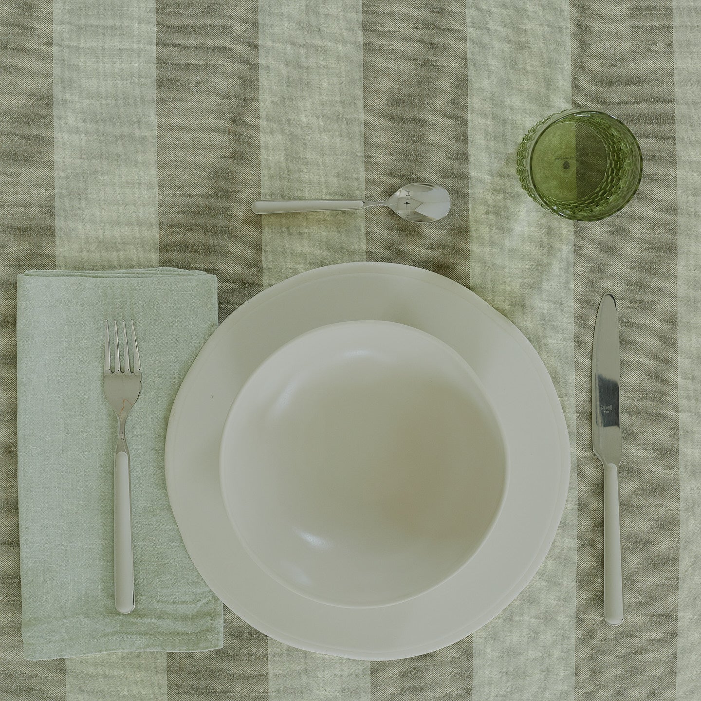 Placesetting with Simple Linen Napkin in Sage.