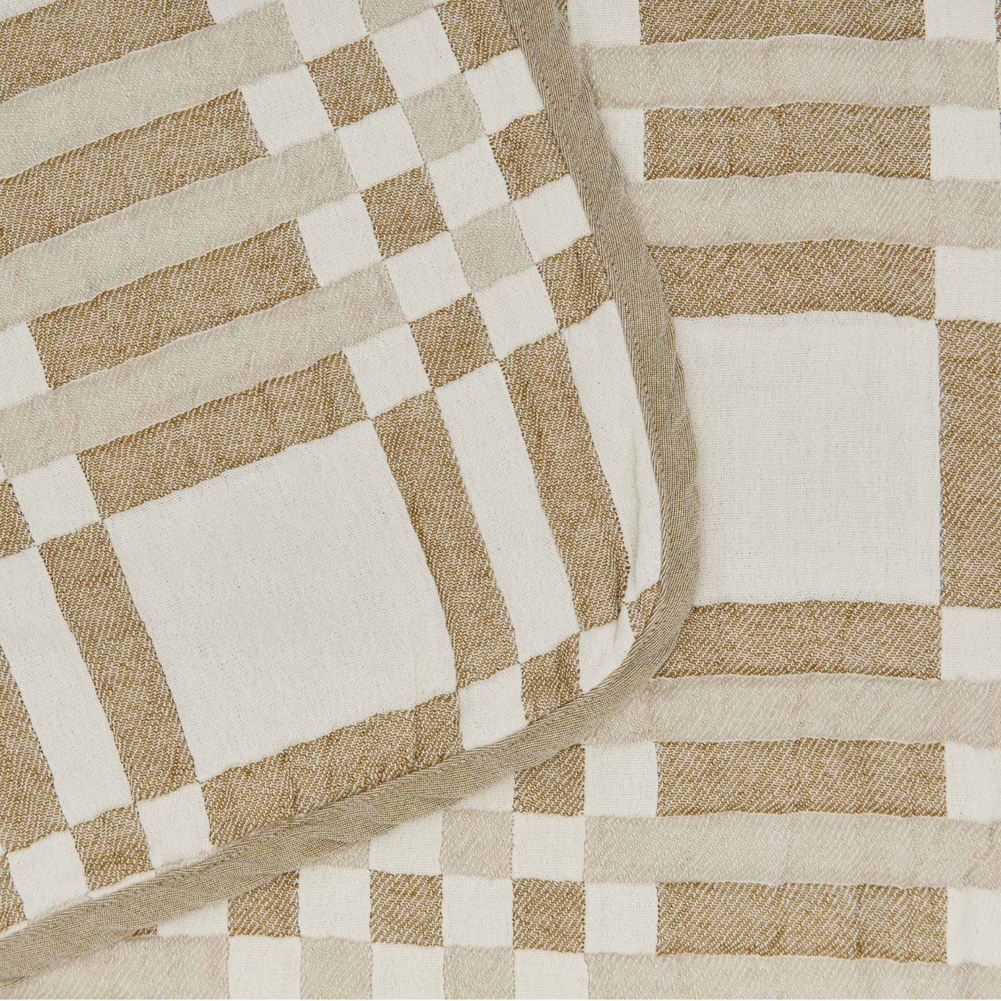 Close up of pattern on Simple Plaid Blanket in Ivory and Flax.