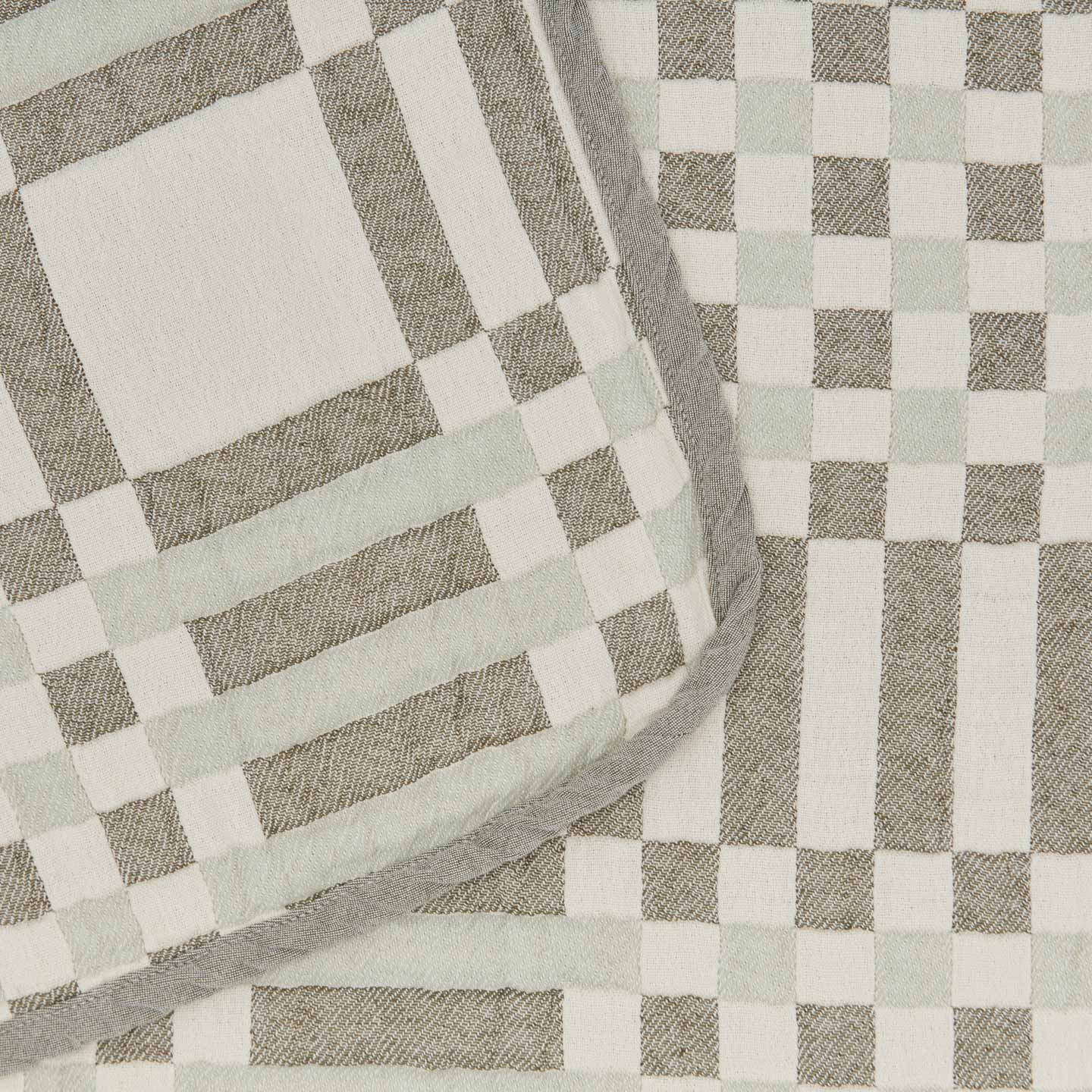 Close up of pattern on Simple Plaid Blanket in Olive and Sage..