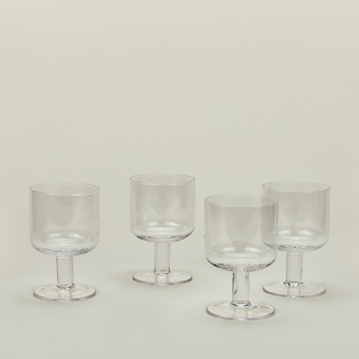 Simple seeded glassware in clear.