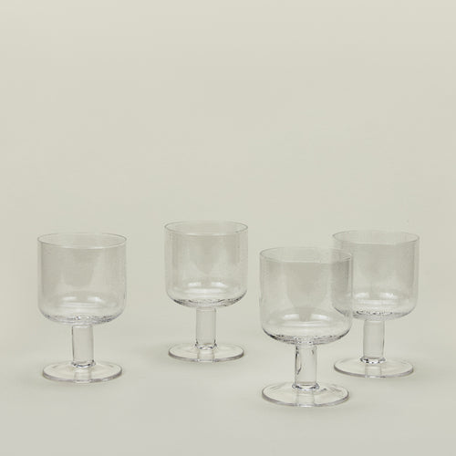 Simple seeded glassware in clear.