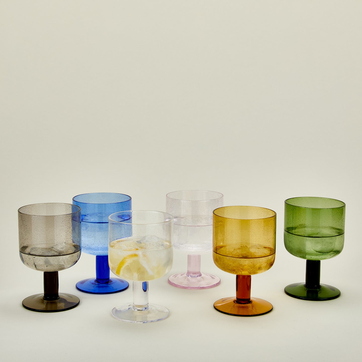 Simple seeded glassware in various colors