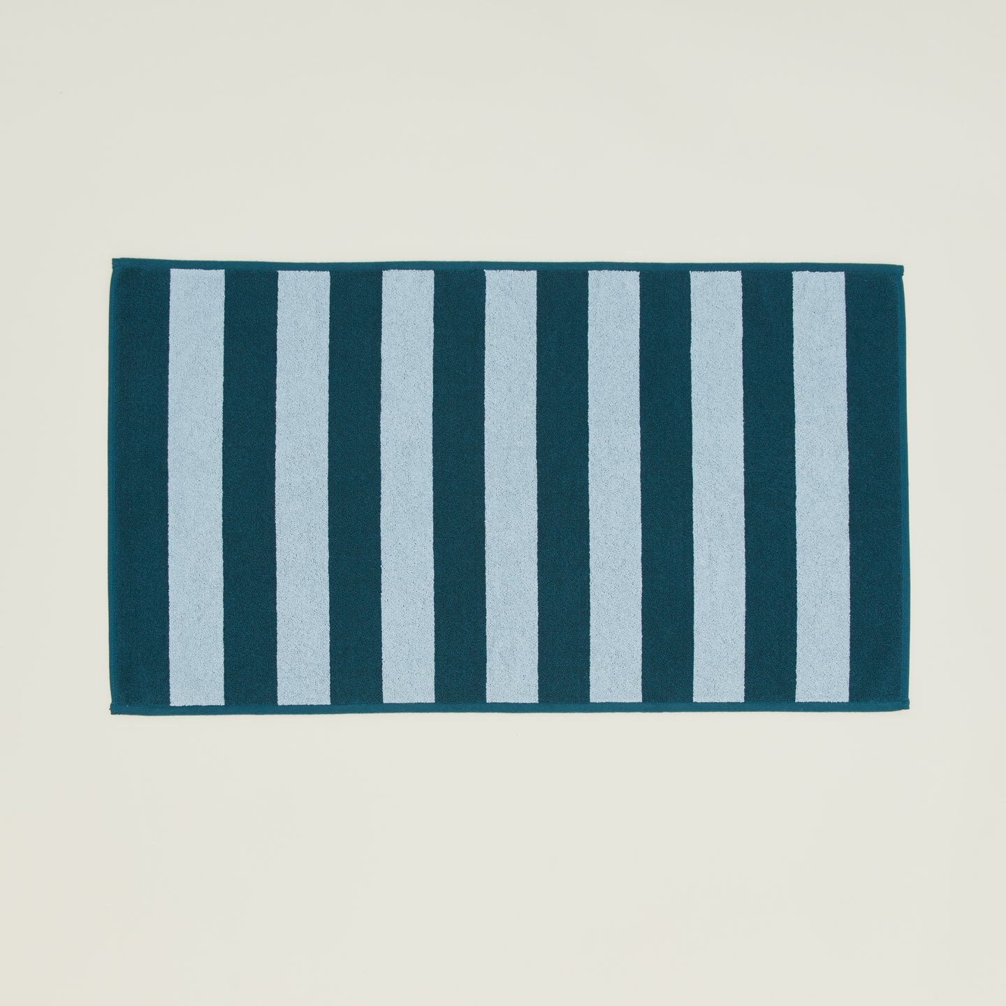 Simple Striped Terry Bath Mat in sky and peacock.