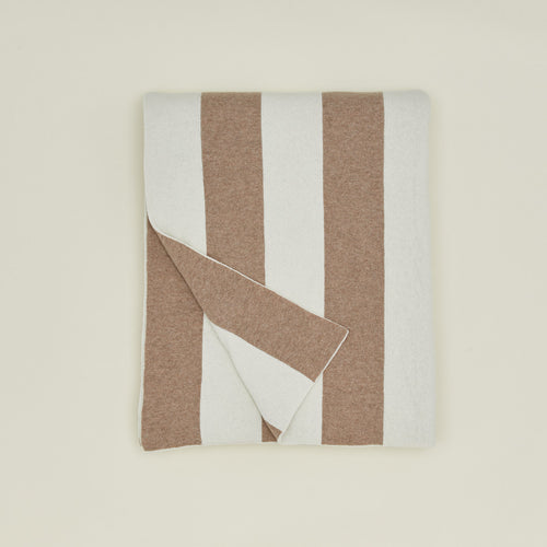 Folded simple striped throw in ivory and flax