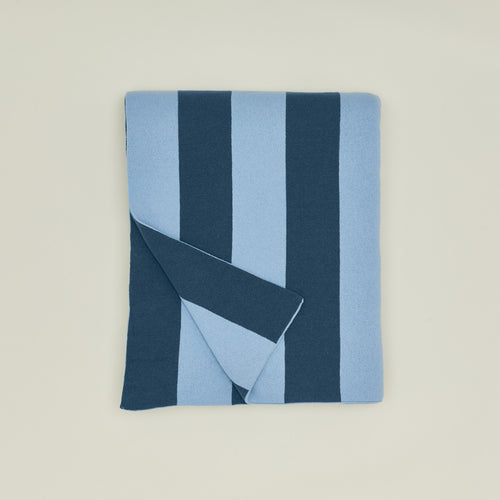 Folded simple striped throw in sky and peacock