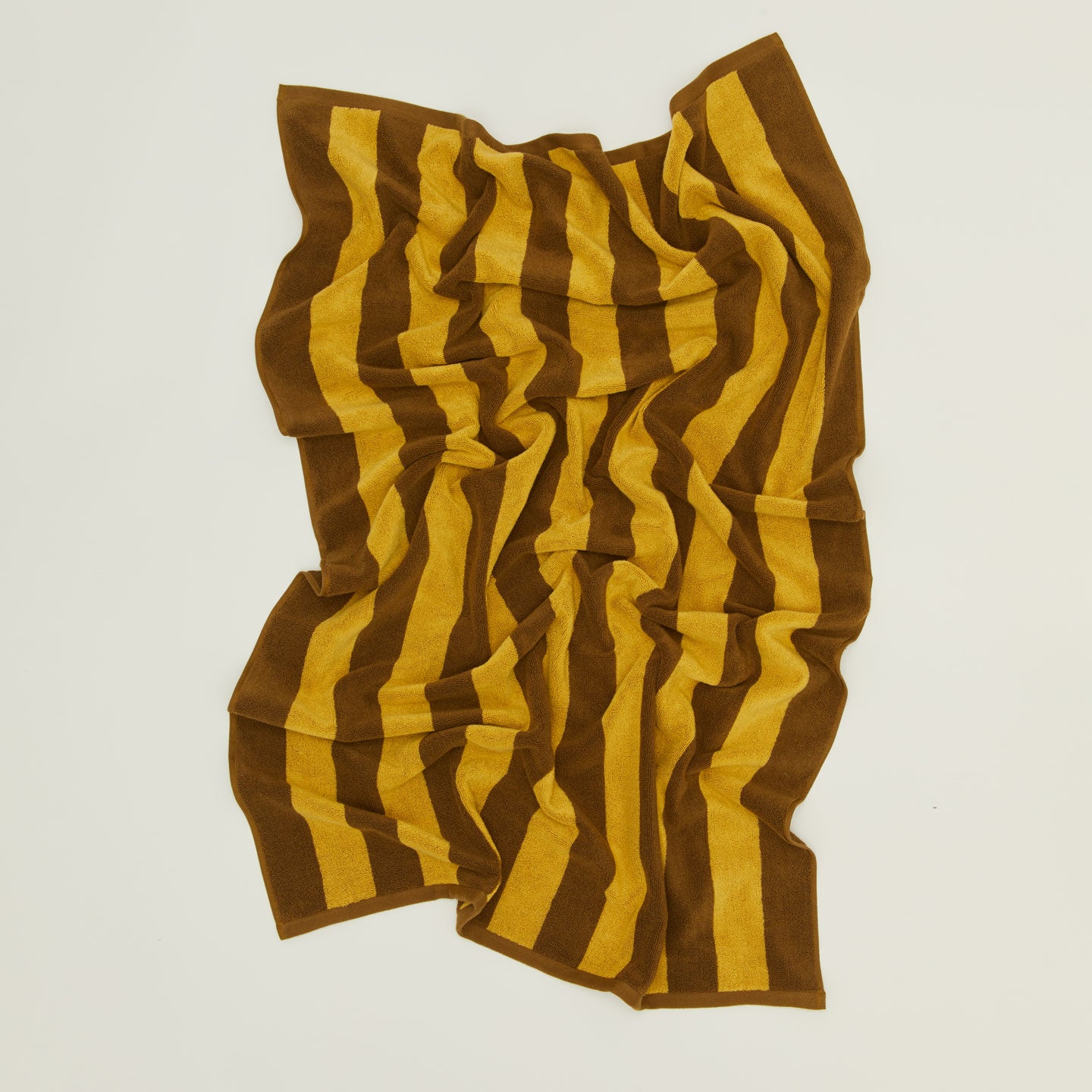 Oversized Simple Striped Terry Towel in mustard and bronze.