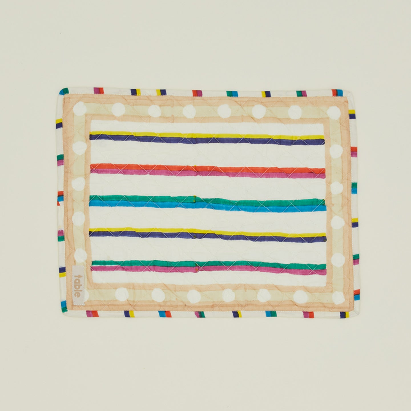 Block Printed Quilted Placemat in Multi Stripe.