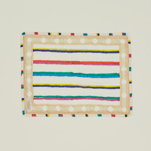 Block Printed Quilted Placemat in Multi Stripe.