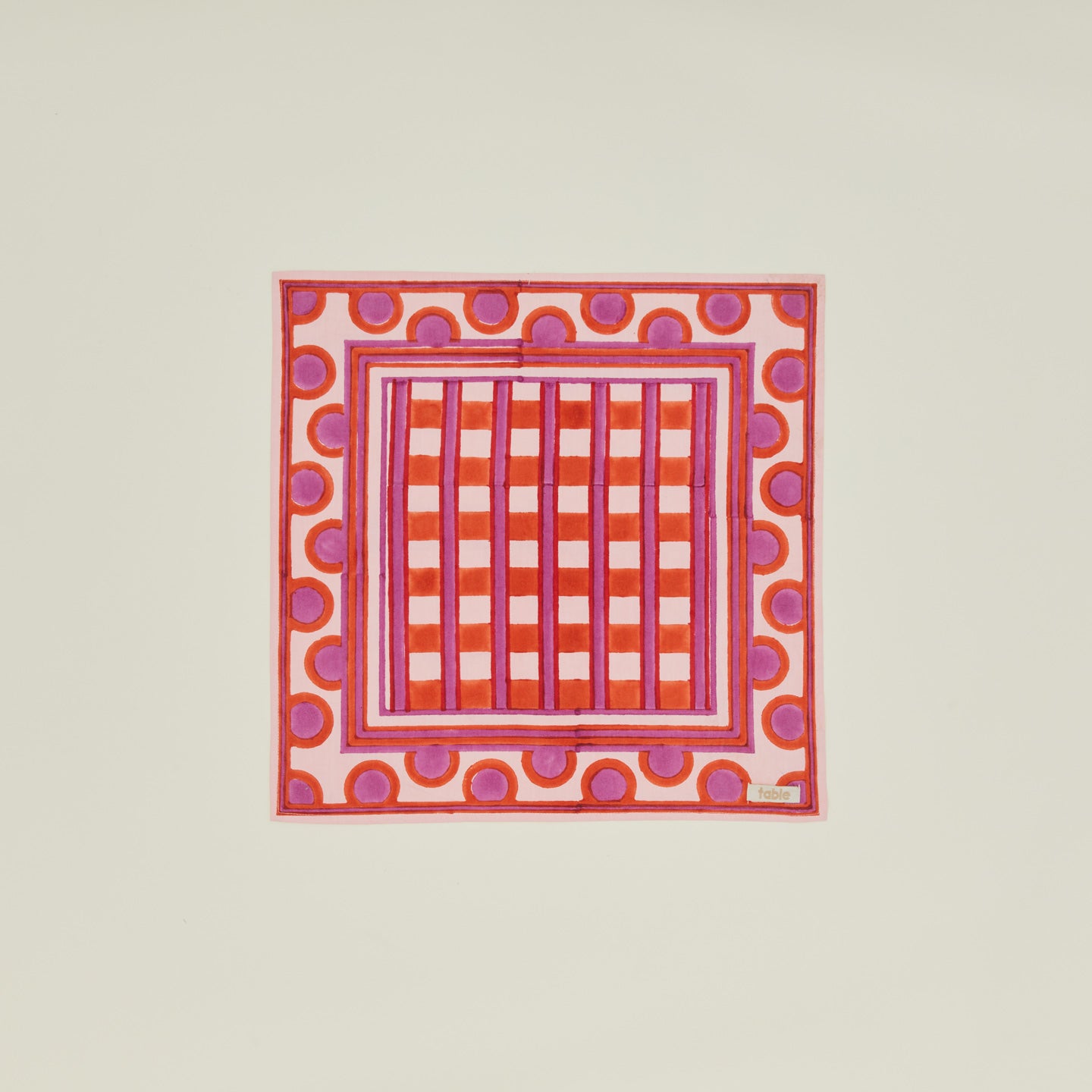 Block Printed Napkin in Red Plaid.