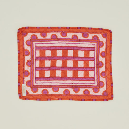 Block Printed Quilted Placemat in Red Plaid.