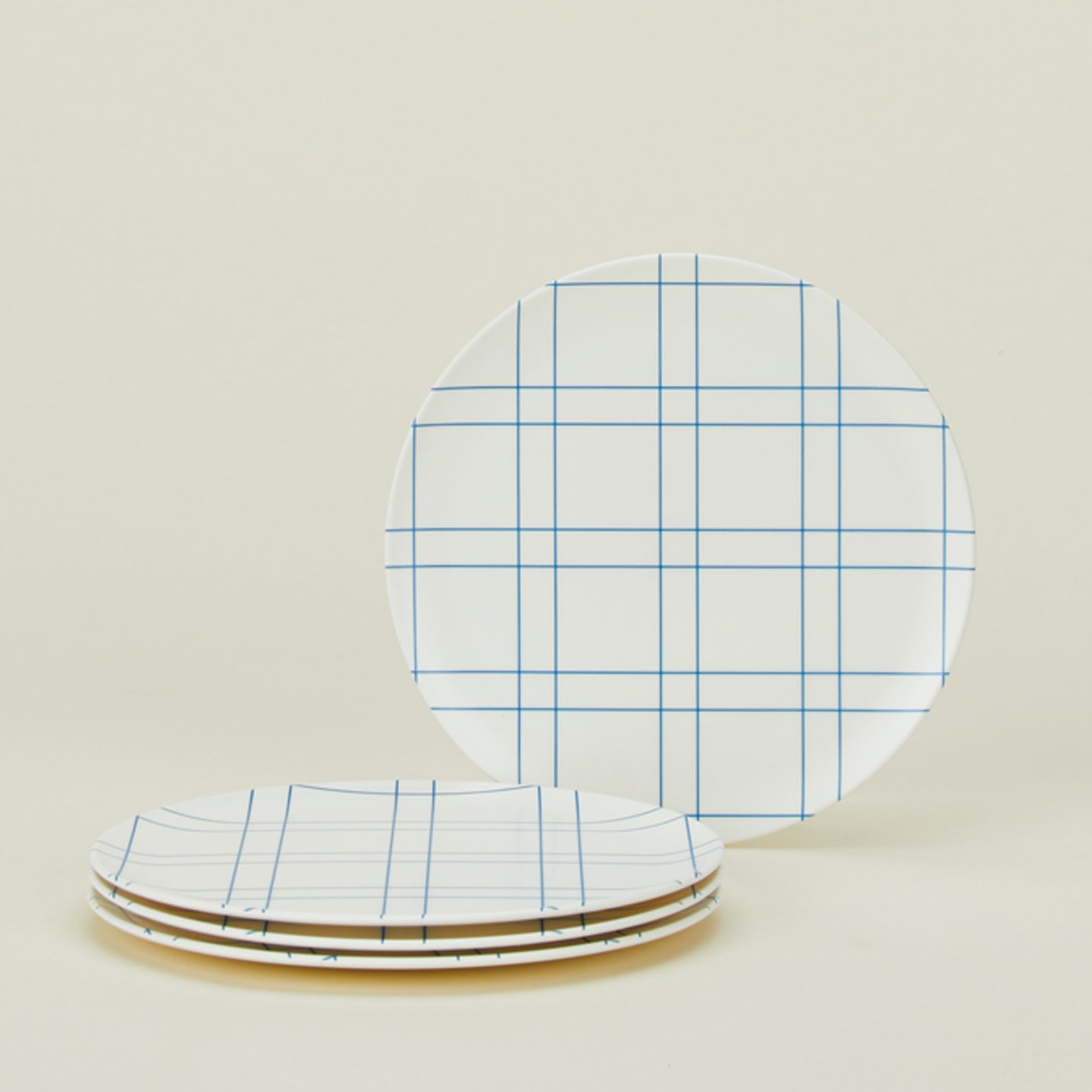 Set of 4 bamboo melamine side plates in Blue Plaid.