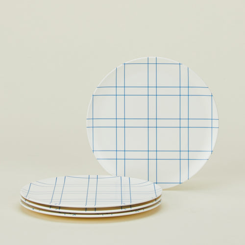 Set of 4 bamboo melamine side plates in Blue Plaid.
