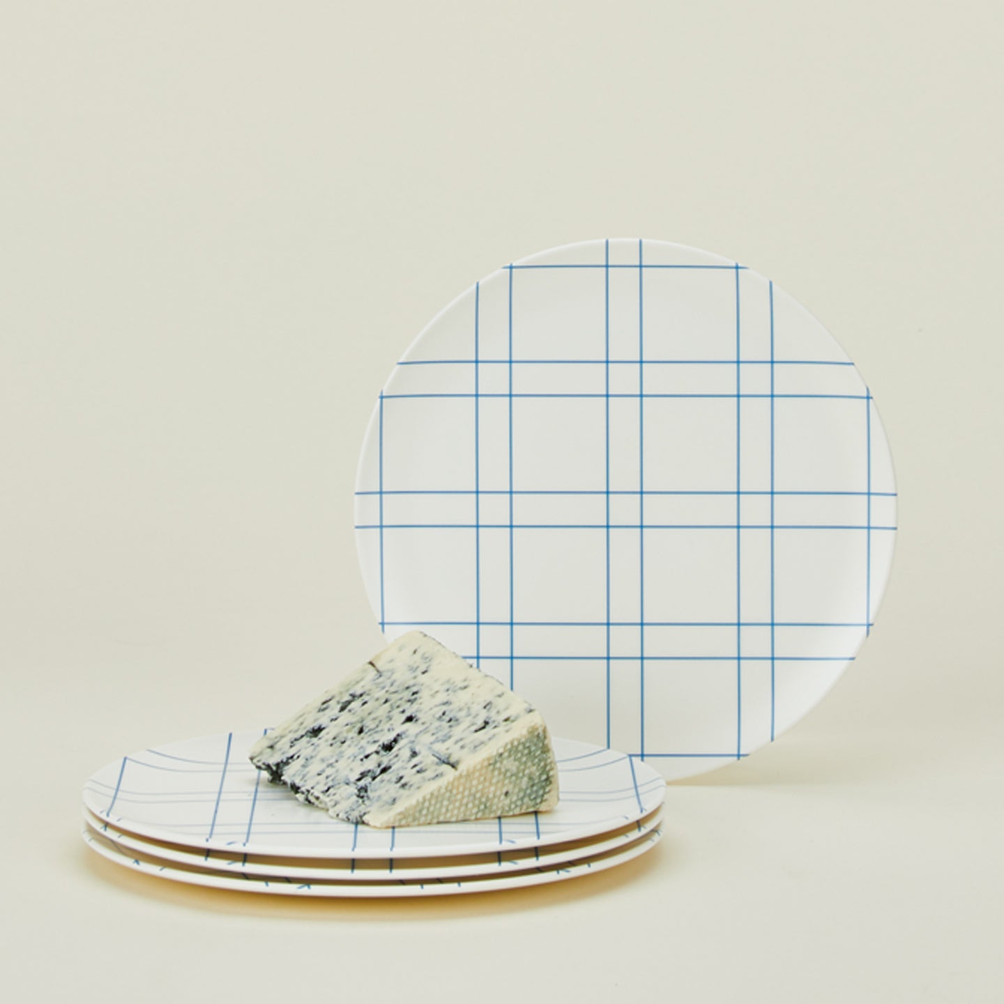 Set of 4 bamboo melamine side plates in Blue Plaid.