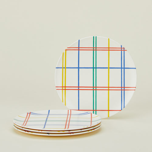 Set of 4 bamboo melamine side plates in Mixed Plaid.