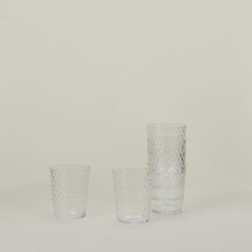 Set of 6 Veneziano Tumblers in Clear, stacked.