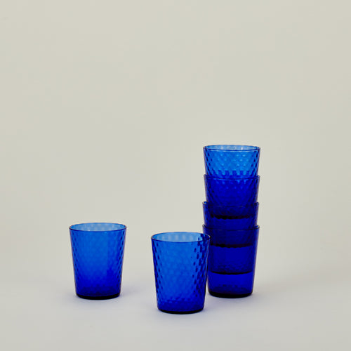 Set of 6 Veneziano Tumblers in Cobalt, stacked.