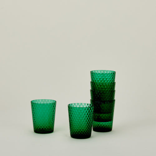 Set of 6 Veneziano Tumblers in Green, stacked.