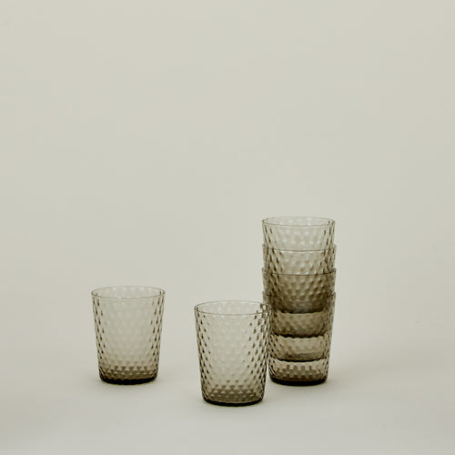 Set of 6 Veneziano Tumblers in Grey, stacked.