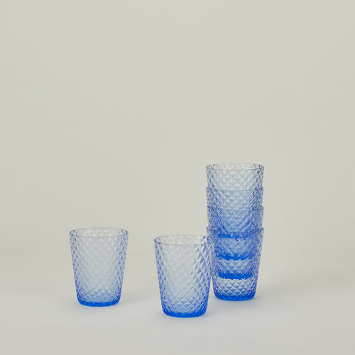 Set of 6 Veneziano Tumblers in Light Blue, stacked.