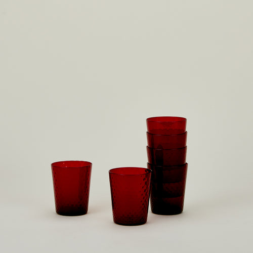 Set of 6 Veneziano Tumblers in Red, stacked.
